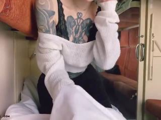 Pink-haired beauty Suck member Stranger, Pussy Fuck and Facial in the Train