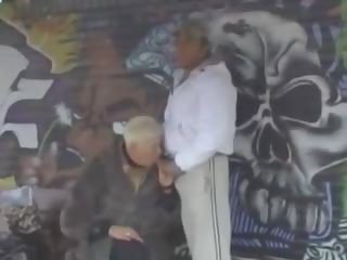 Busty blonde granny fucking in public